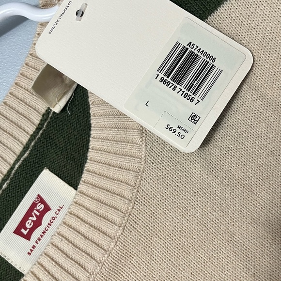 Levi’s Wide Stripe Crewneck Sweater Cream and Olive Green Size L - Picture 5 of 5